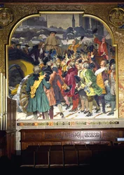 Studenten umringen Professor Christian Wolff bei seiner Ankunft in Marburg im Jahr 1723, 1903